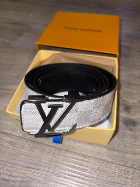 Louis Vuitton White Damier Canvas Men’s Belt with LV Silver Buckle